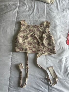Floral Crop Tie-Back Tank Top in Cream and Mauve